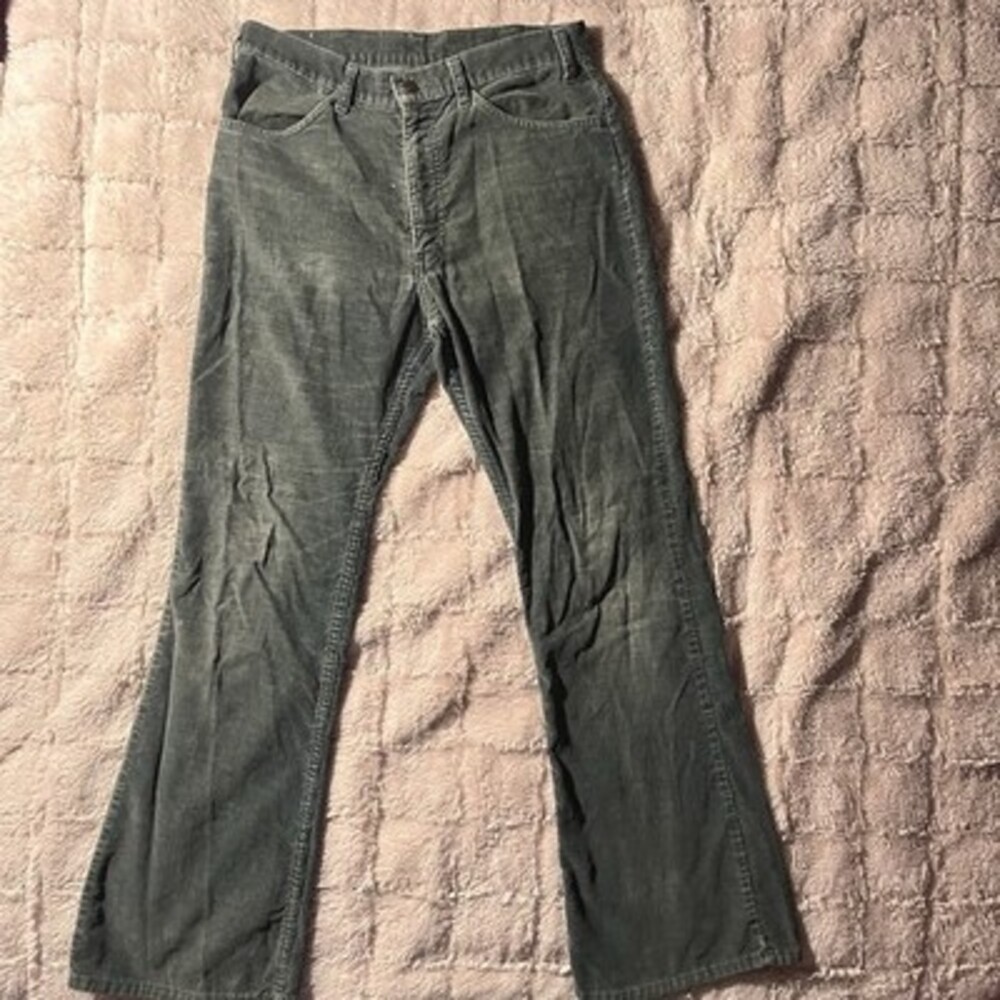 Vtg 70s Levi’s 519 Green Corduroy Pants 32x30 Talon 42 Button #3 White Tab USA